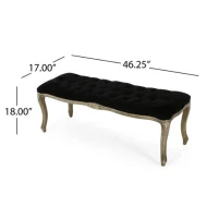 Stylish Bedroom Bench with Padded Seat Cushion, Upturned Wide U Shape, Light Assembly Required, 46.25" L x 17" W x 18" H, Black(m-3)