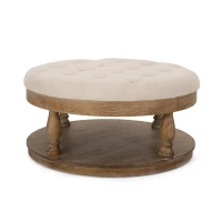 Vinsetto Round Ottoman with Cushioned Top, Sturdy Frame, and Space-Saving Design, 40" L x 40" W x 20" H, Beige(m-8)