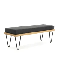 Stylish Bedroom Bench with Padded Seat Cushion, Upturned Wide U Shape, Light Assembly Required, 47.25" L x 15.75" W x 16.5" H, Charcoal Gray(m-2)