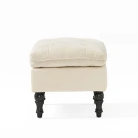 28" Pillow Top Ottoman with Button Tufted Upholstery, Turned Birch Legs, Extra Seating or Footrest, 28.5"x18"x17.75", Cream(m-10)