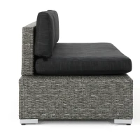 Outdoor Wicker 3-Seater Sofa with Built-In Side Table, Water-Resistant Cushions, Rust-Proof Aluminum Frame, 75.5" L x 29.75" W x 25.5" H, Black+Gray(m-10)