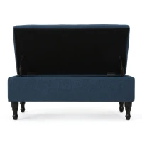 Storage Ottoman with Tufted Top and Dark Wooden Legs, Multi-Functional Suede Upholstery, 40.75" L x 19.25" W x 17.25" H, Navy Blue(m-5)
