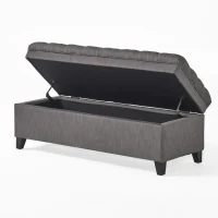 Storage Ottoman with Birch Legs, Hand-Tufted Fabric, 50" L x 20.5" W x 18.25" H, Spot Clean, Gray(m-7)