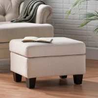 Fabric Ottoman with Smooth Upholstery, Contemporary Design, Versatile Use, Birch Wood Legs, 24" x 18" x 16", Linen(m-5)