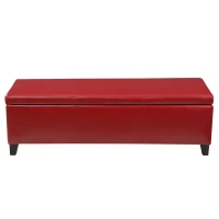Storage Ottoman with Contemporary Design, Upholstered Seating, Versatile Storage Bench, 51.25" L x 17.5" W x 16.25" H, Red(m-11)