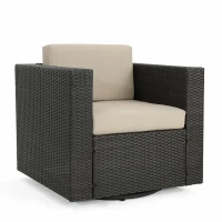 Outdoor Wicker Club Chair with Water Resistant Cushions, Swivel Chair, 33.5" L x 31.5" W x 27.75" H, Brown+Beige(m-2)