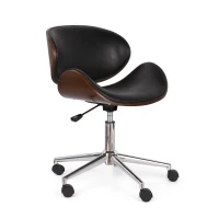 Vinsetto Mid-Century Modern Office Chair, Faux Leather Upholstery, Bentwood Design, Adjustable Height with Swivel, Rolling Casters, 23"x23"x29.25", Black+Dark Walnut(m-2)