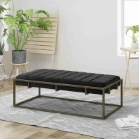 Modern Fabric Ottoman with Cushioned Top, Sturdy Frame, and Space-Saving Design, 49" L x 25" W x 16" H, Black(m-4)