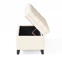 Storage Ottoman with Birch Legs, Hand-Tufted Fabric, 50" L x 20.5" W x 18.25" H, Spot Clean, Beige(m-9)