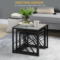 HOMCOM Nest of Tables Set of 3, Square Coffee Table Set with Metal Frame for Living Room, Bedroom, Grey(m-5)