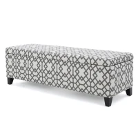Cushioned Storage Ottoman with Sturdy Frame and Space-Saving Design, Geometric Pattern Surface, Gray(m-2)
