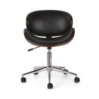 Vinsetto Mid-Century Modern Office Chair, Faux Leather Upholstery, Bentwood Design, Adjustable Height with Swivel, Rolling Casters, 23"x23"x29.25", Black+Dark Walnut(m-7)