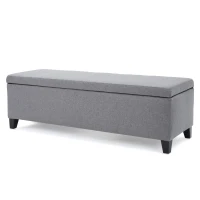 Storage Ottoman with Cushioned Top, Sturdy Frame, and Space-Saving Design, 51" L x 17.25" W x 16.5" H, Gray(m-2)