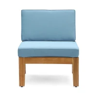 Transitional L-Shaped Patio Furniture Set, Acacia Wood Frame with Water-Resistant Cushions and Slat Panel Design, 27" L x 29.5" W x 26.25" H, Blue(m-11)