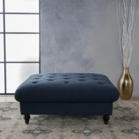 Tufted Ottoman with Upholstered Polyester Blend, Button Tufting, Turned Feet, 40.5" x 40.5" x 16.9", Navy Blue(m-4)
