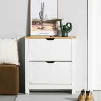 HOMCOM Shoe Storage Cabinet with 2 Flip Drawers and Adjustable Shelves for 6-12 Pairs of Shoes, White(m-8)