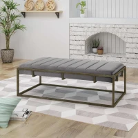 Modern Fabric Ottoman with Cushioned Top, Sturdy Frame, and Space-Saving Design, 49" L x 25" W x 16" H, Gray(m-1)