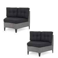 Single Sofa Set of 2, Polyethylene Rattan Wicker, Iron Frame, Water Resistant Cushions, Easy to Assemble, 40.5"x29.25"x27.5", Black+Gray(m-2)