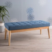Fabric Ottoman with Cushioned Top, Sturdy Frame, and Space-Saving Design, 43.5" L x 15.75" W x 17" H, Blue(m-4)