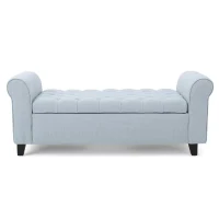 Contemporary Storage Ottoman Bench with Button Tufted Diamond Stitch, Rolled Arms, and Pressure Hinges, 50" L x 19.5" W x 20.5" H, Wheat(m-7)