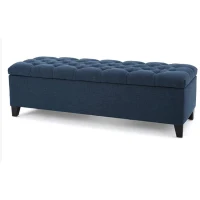 Storage Ottoman with Contemporary Design, Upholstered Seating, Versatile Storage Bench, 51" L x 17.5" W x 17" H, Navy Blue(m-2)