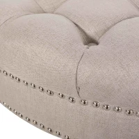 Ottoman with Casters and Birch Wood Legs, Contemporary Design, Button Tufted Diamond Stitch, Nailhead Accents, 35" x 35" x 17", Wheat(m-4)