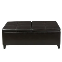 Ottoman with Double Top, Faux Leather Upholstery, Solid Birch Frame, and Storage Compartment, 48" x 29.75" x 17.75", Brown(m-2)