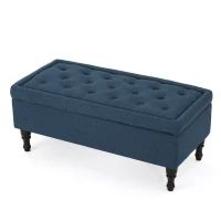 Storage Ottoman with Tufted Top and Dark Wooden Legs, Multi-Functional Suede Upholstery, 40.75" L x 19.25" W x 17.25" H, Navy Blue(m-2)