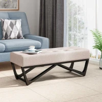 Ottoman with Cushioned Top, Sturdy Frame, and Space-Saving Design, 47.25" L x 17.5" W x 16.5" H, Beige(m-4)