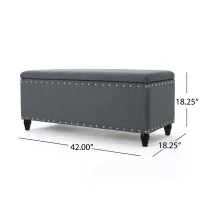 Fabric Storage Ottoman Bench with Solid Wood Construction, Versatile Seating and Storage, 42" L x 18.25" W x 18.25" H, Charcoal(m-3)