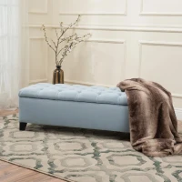 Storage Ottoman with Contemporary Design, Upholstered Seating, Versatile Storage Bench, 51" L x 17.5" W x 17" H, Blue(m-1)