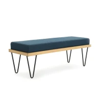 Stylish Bedroom Bench with Padded Seat Cushion, Upturned Wide U Shape, Light Assembly Required, 47.25" L x 15.75" W x 16.5" H, Navy Blue(m-2)