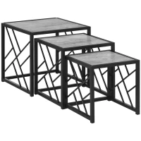 HOMCOM Nest of Tables Set of 3, Square Coffee Table Set with Metal Frame for Living Room, Bedroom, Grey(m-2)