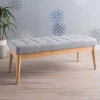 Fabric Ottoman with Cushioned Top, Sturdy Frame, and Space-Saving Design, 43.5" L x 15.75" W x 17" H, Light Gray(m-4)