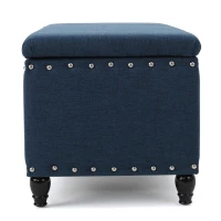 Fabric Storage Ottoman Bench with Solid Wood Construction, Versatile Seating and Storage, 42" L x 18.25" W x 18.25" H, Navy Blue(m-13)