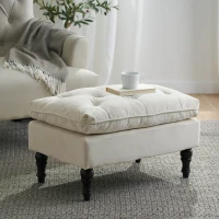 28" Pillow Top Ottoman with Button Tufted Upholstery, Turned Birch Legs, Extra Seating or Footrest, 28.5"x18"x17.75", Cream(m-4)