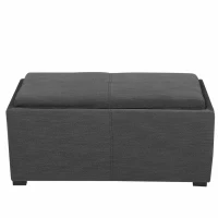 Storage Ottoman Bench with 2 Nested Ottoman Cubes, Wood Construction with Fabric Upholstery, Pre-Assembled, 34.25" L x 16.8" W x 16" H, Gray(m-10)