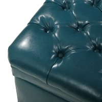 Storage Ottoman with Birch Legs, Faux Leather Tufted, 50" L x 20.5" W x 18.25" H, Spot Clean, Teal(m-6)