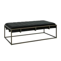 Modern Fabric Ottoman with Cushioned Top, Sturdy Frame, and Space-Saving Design, 49" L x 25" W x 16" H, Black(m-2)