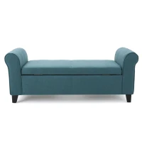 Contemporary Upholstered Ottoman with Rolled Arms and Pressure Hinges, Armed Storage Bench, Ideal for Small Spaces, 50" L x 19.75" W x 20.5" H, Teal(m-10)
