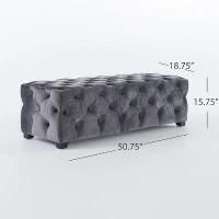 Contemporary Glam Rectangle Padded Ottoman with Cushioned Top, Sturdy Frame, and Space-Saving Design, 50.75" L x 18.75" W x 15.75" H, Grey(m-3)