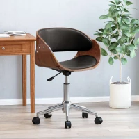 Vinsetto Mid-Century Modern Office Chair, Faux Leather Upholstery, Bentwood Design, Adjustable Height with Swivel, Rolling Casters, 23"x23"x29.25", Black+Dark Walnut(m-1)