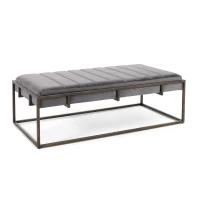 Modern Fabric Ottoman with Cushioned Top, Sturdy Frame, and Space-Saving Design, 49" L x 25" W x 16" H, Gray(m-2)