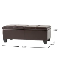 Double-Top Storage Ottoman with Soft Leather, Tufted Design, Ample Interior Space, and Matching Espresso Legs, 51"x24.5"x19", Brown(m-3)