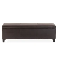 Faux Leather Storage Ottoman Bench, Solid Wood Construction, Versatile Seating and Storage, 51.25" L x 17.5" W x 16.25" H, Brown(m-11)