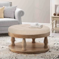 Vinsetto Round Ottoman with Cushioned Top, Sturdy Frame, and Space-Saving Design, 40" L x 40" W x 20" H, Beige(m-1)