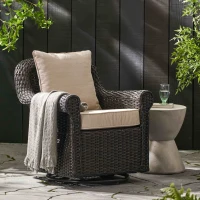 Outdoor Patio Chair with Water-Resistant Cushions, Swivel Rocker, Wicker Construction, 32.25"x30.5"x33.25", Brown+Beige(m-5)