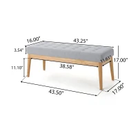 Fabric Ottoman with Cushioned Top, Sturdy Frame, and Space-Saving Design, 43.5" L x 15.75" W x 17" H, Light Gray(m-3)