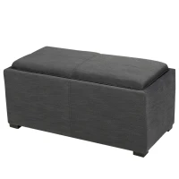 Storage Ottoman Bench with 2 Nested Ottoman Cubes, Wood Construction with Fabric Upholstery, Pre-Assembled, 34.25" L x 16.8" W x 16" H, Gray(m-9)