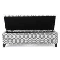 Cushioned Storage Ottoman with Sturdy Frame and Space-Saving Design, Geometric Pattern Surface, Gray(m-10)